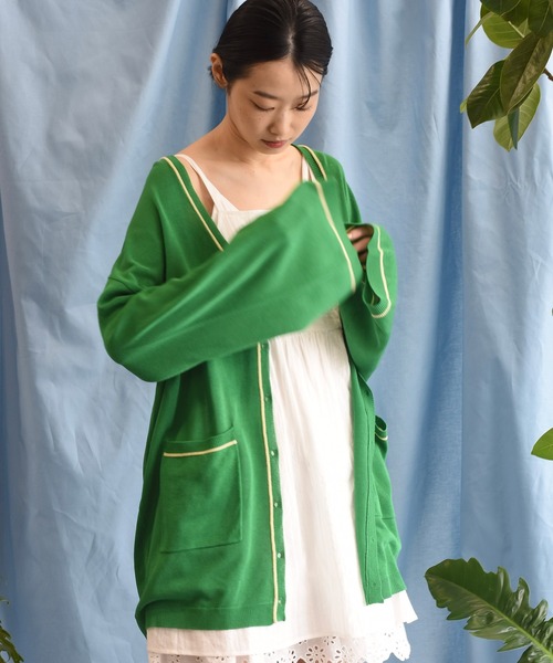 Alley by w closet（アリーバイダブルクローゼット）の「【Alley】12G配色ラインニットカーディガン（カーディガン/ボレロ・レディース・イエロー/グリーン/スモークピンク・FREE）」の13枚目の写真