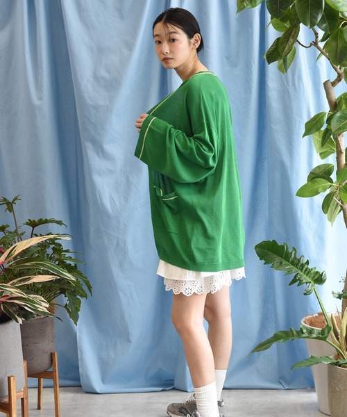 Alley by w closet（アリーバイダブルクローゼット）の「【Alley】12G配色ラインニットカーディガン（カーディガン/ボレロ・レディース・イエロー/グリーン/スモークピンク・FREE）」の15枚目の写真