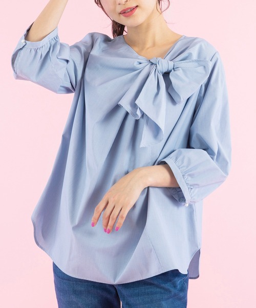 Rose Tiara（ローズティアラ）の「変形リボンブラウス（シャツ/ブラウス・レディース・ネイビー/オフホワイト・46/42/38）」の2枚目の写真