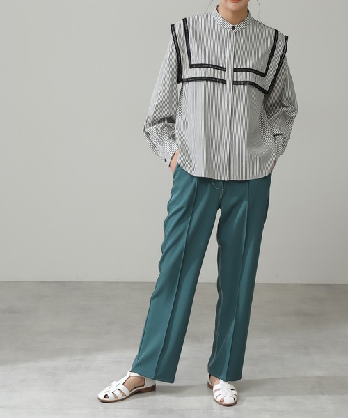 N.（N. Natural Beauty Basic）（エヌエヌナチュラルビューティーベーシック）の「◆センタープレスカラーストレートパンツ（その他パンツ・レディース・チャコールグレー/イエロー/グリーン・MEDIUM）」の3枚目の写真