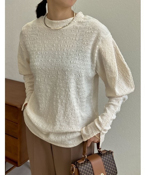Re:EDIT（リエディ）の「[2022A/W COLLECTION]ジャガードマトンスリーブトップス（Tシャツ/カットソー・レディース・ブラック/グリーン/アイボリー・MEDIUM）」の2枚目の写真