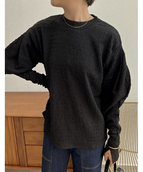 Re:EDIT（リエディ）の「[2022A/W COLLECTION]ジャガードマトンスリーブトップス（Tシャツ/カットソー・レディース・ブラック/グリーン/アイボリー・MEDIUM）」の3枚目の写真