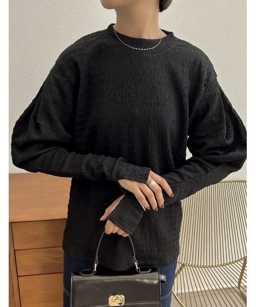 Re:EDIT（リエディ）の「[2022A/W COLLECTION]ジャガードマトンスリーブトップス（Tシャツ/カットソー・レディース・ブラック/グリーン/アイボリー・MEDIUM）」の11枚目の写真