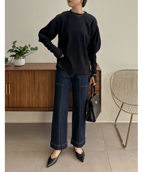 Re:EDIT（リエディ）の「[2022A/W COLLECTION]ジャガードマトンスリーブトップス（Tシャツ/カットソー・レディース・ブラック/グリーン/アイボリー・MEDIUM）」の12枚目の写真