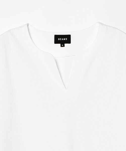 BEAMS モックネックホワイトシャツS BEAUSTY アシンメトリー ロゴ モックネック Tシャツ WHITE