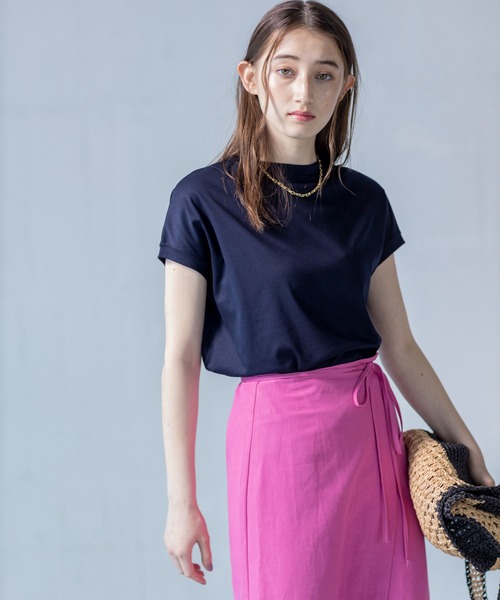 LE SOUK HOLIDAY(ルスークホリデー)の「★追加入荷★モックネックTシャツ(Tシャツ/カットソー・レディース・ネイビー/ブラック/ブルー/オフホワイト/グリーン/ピンク・M/L)」の5枚目の写真
