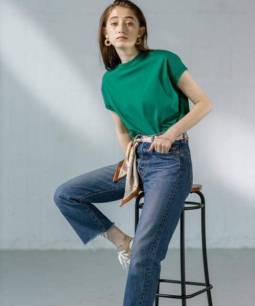 LE SOUK HOLIDAY(ルスークホリデー)の「★追加入荷★モックネックTシャツ(Tシャツ/カットソー・レディース・ネイビー/ブラック/ブルー/オフホワイト/グリーン/ピンク・M/L)」の4枚目の写真