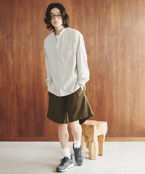 リネンライクキーネックシャツ