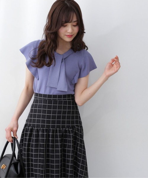 PROPORTION BODY DRESSING（プロポーションボディドレッシング）の「【美人百花6月号タイアップ商品】フレアスリーブボウタイニット / 1212170500（ニット/セーター・レディース・ベージュ/ブルー/ブラック・MEDIUM/SMALL）」の3枚目の写真