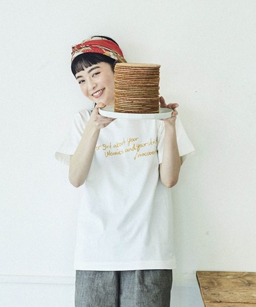 studio CLIP（スタディオクリップ）の「【MACOBAR×rikoさん&masatoさんご夫婦】riko手書きプリントコラボTシャツ（Tシャツ/カットソー・レディース・ホワイト/グリーン/ピンク・MEDIUM/LARGE）」の2枚目の写真
