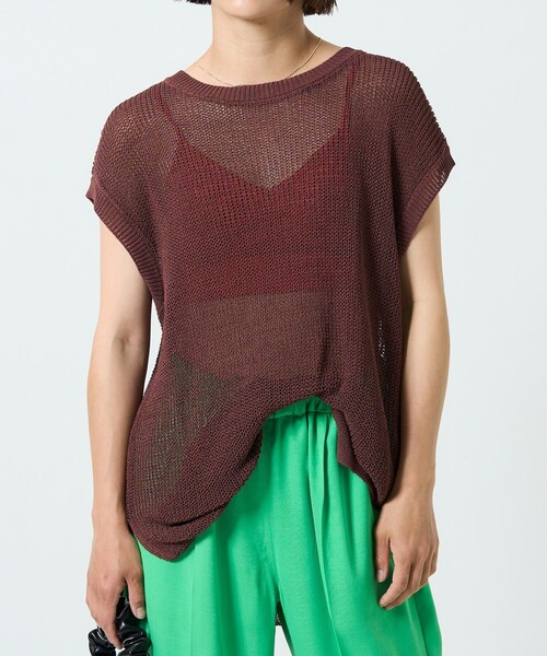 FREAK'S STORE（フリークスストア）の「カラーメッシュノースリーブニット（Tシャツ/カットソー・レディース・オフホワイト/ブラック/ブラウン/グリーン・ﾌﾘ-）」の13枚目の写真