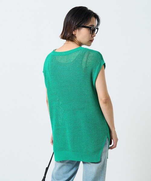 FREAK'S STORE（フリークスストア）の「カラーメッシュノースリーブニット（Tシャツ/カットソー・レディース・オフホワイト/ブラック/ブラウン/グリーン・ﾌﾘ-）」の9枚目の写真