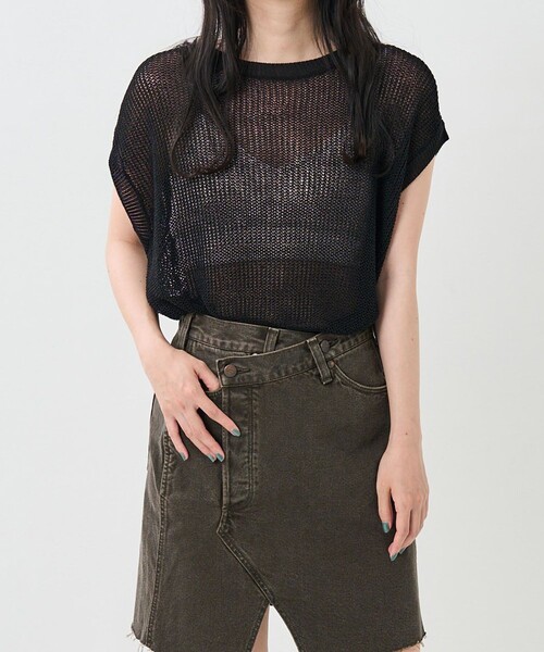 FREAK'S STORE（フリークスストア）の「カラーメッシュノースリーブニット（Tシャツ/カットソー・レディース・オフホワイト/ブラック/ブラウン/グリーン・ﾌﾘ-）」の12枚目の写真