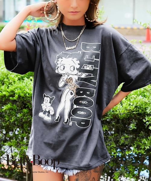 babyShoop（ベイビーシュープ）の「レオパード柄BETTY BOOP半袖TOPS【BP】（Tシャツ/カットソー・レディース・ホワイト/グレー/ベージュ・FREE）」の2枚目の写真