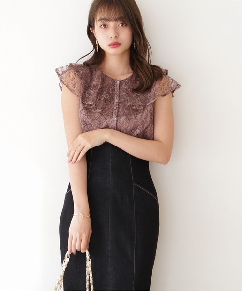 PROPORTION BODY DRESSING（プロポーションボディドレッシング）の「ラッフルレースブラウス / 1212210602（シャツ/ブラウス・レディース・ネイビー/ブラウン/オフホワイト/ブルー・FREE）」の3枚目の写真