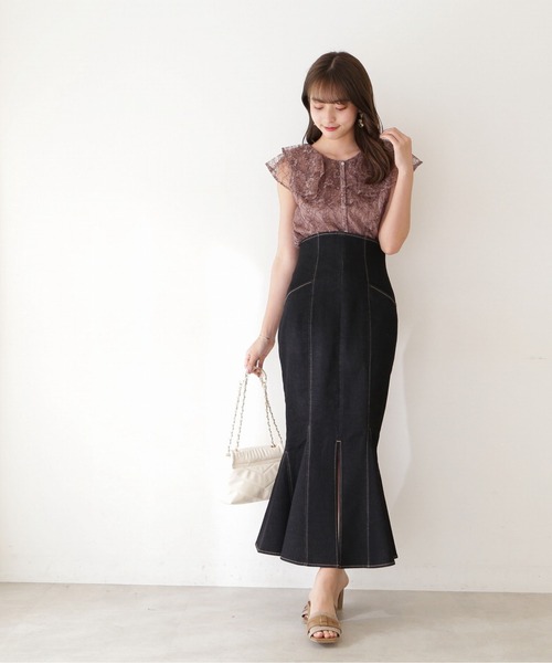 PROPORTION BODY DRESSING（プロポーションボディドレッシング）の「ラッフルレースブラウス / 1212210602（シャツ/ブラウス・レディース・ネイビー/ブラウン/オフホワイト/ブルー・FREE）」の10枚目の写真