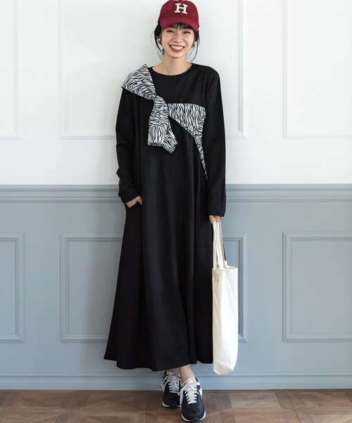 coca(coca)(コカ)の「接触冷感Aラインワンピース(ワンピース・レディース・ブラック/ブラウン・SHORT/LONG)」の2枚目の写真