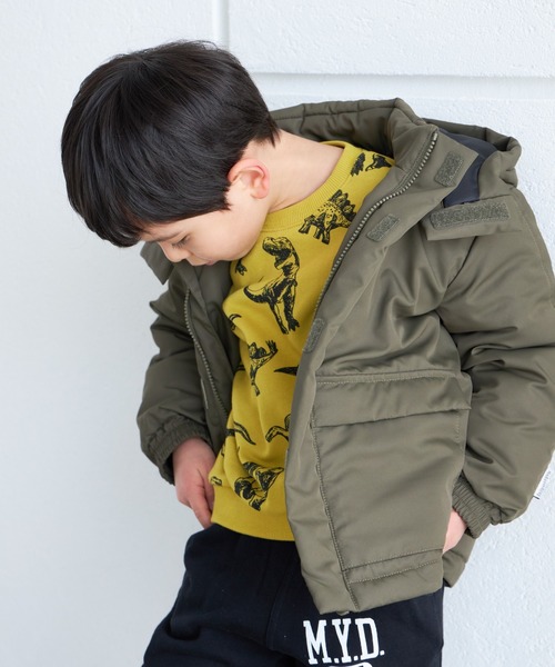 MAKE YOUR DAY（メイクユアデイ）の「ダイナソー総柄裏毛トレーナー■80～140cm（スウェット・キッズ・ダークブラウン/グレー/マスタード・110/100/130/140/120/80/90）」の7枚目の写真