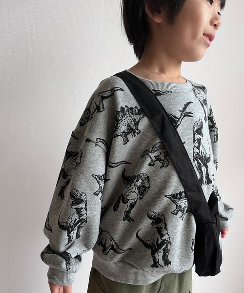 MAKE YOUR DAY（メイクユアデイ）の「ダイナソー総柄裏毛トレーナー■80～140cm（スウェット・キッズ・ダークブラウン/グレー/マスタード・110/100/130/140/120/80/90）」の22枚目の写真