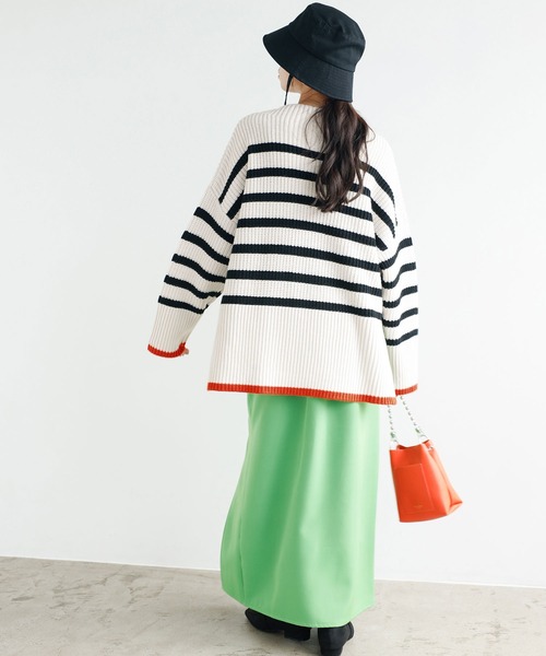 2022AWハイネック配色使いボーダーニット