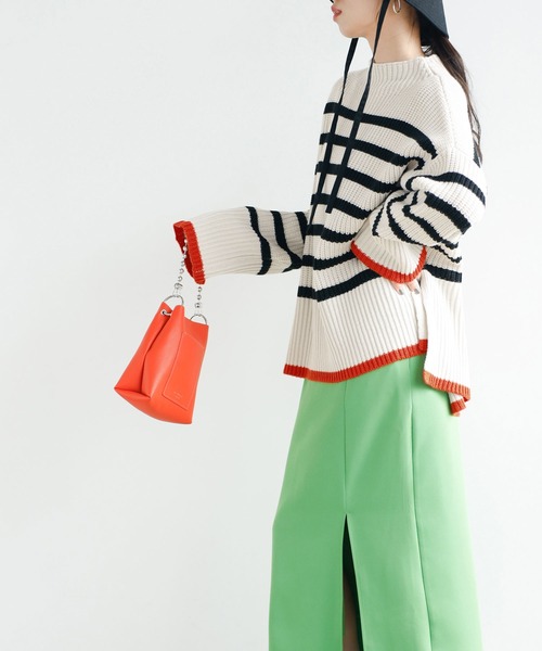 2022AWハイネック配色使いボーダーニット
