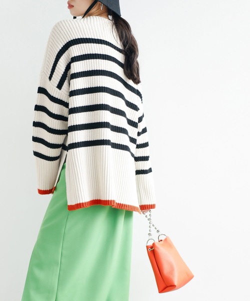 2022AWハイネック配色使いボーダーニット