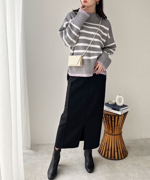 ボーダーニット×キルティング ハイネックニット レディース シアーボーダーニット(WEB限定カラー)(ニット・セーター