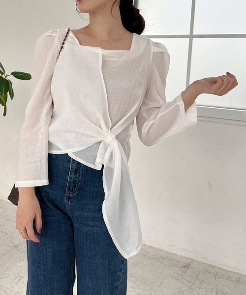 Lamoa（ラモア）の「Lamoa/スクエアネック フロントデザイン ブラウス（シャツ/ブラウス・レディース・ホワイト/ブラック/ブラウン・MEDIUM/LARGE）」の8枚目の写真