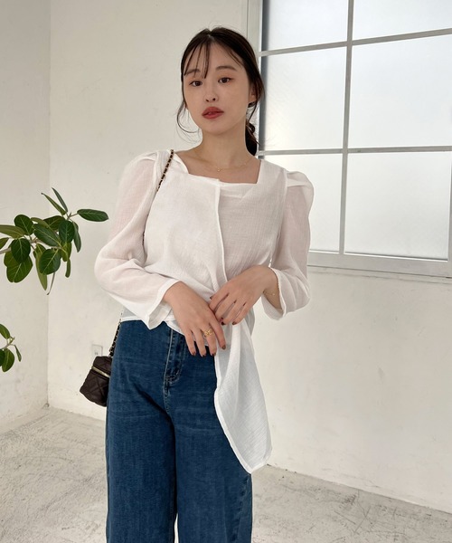 Lamoa（ラモア）の「Lamoa/スクエアネック フロントデザイン ブラウス（シャツ/ブラウス・レディース・ホワイト/ブラック/ブラウン・MEDIUM/LARGE）」の9枚目の写真