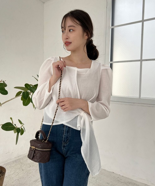 Lamoa（ラモア）の「Lamoa/スクエアネック フロントデザイン ブラウス（シャツ/ブラウス・レディース・ホワイト/ブラック/ブラウン・MEDIUM/LARGE）」の12枚目の写真