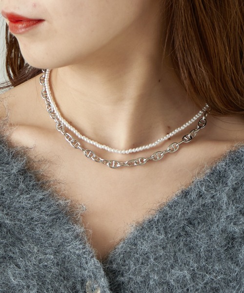 Chico(チコ)の「デザインチェーン+パールネックレスSET(ネックレス・レディース・シルバー/ゴールド・FREE)」の2枚目の写真