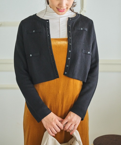 FREE'S MART（フリーズマート）の「◇ショート丈クルーネックニットカーデ（ニット/セーター・レディース・ホワイト/ブラック/パープル/ライトグリーン・FREE）」の3枚目の写真