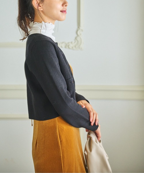 FREE'S MART（フリーズマート）の「◇ショート丈クルーネックニットカーデ（ニット/セーター・レディース・ホワイト/ブラック/パープル/ライトグリーン・FREE）」の9枚目の写真