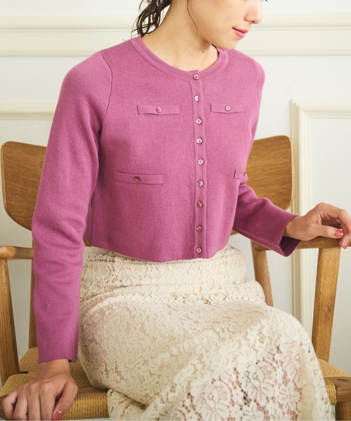 FREE'S MART（フリーズマート）の「◇ショート丈クルーネックニットカーデ（ニット/セーター・レディース・ホワイト/ブラック/パープル/ライトグリーン・FREE）」の10枚目の写真