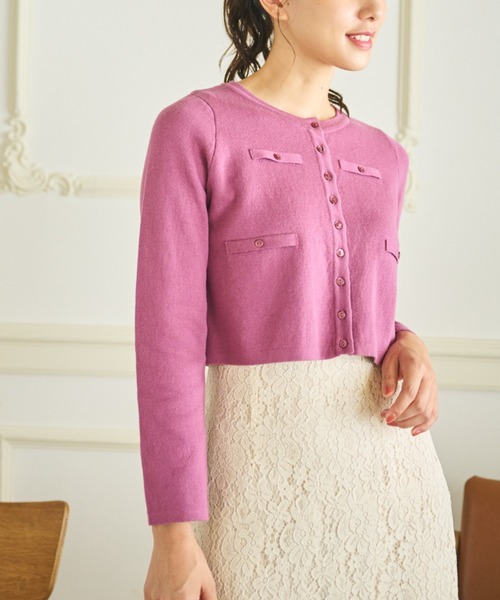 FREE'S MART（フリーズマート）の「◇ショート丈クルーネックニットカーデ（ニット/セーター・レディース・ホワイト/ブラック/パープル/ライトグリーン・FREE）」の7枚目の写真