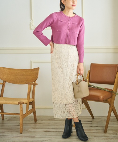 FREE'S MART（フリーズマート）の「◇ショート丈クルーネックニットカーデ（ニット/セーター・レディース・ホワイト/ブラック/パープル/ライトグリーン・FREE）」の19枚目の写真