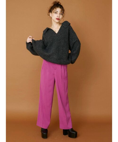 EVRIS（エヴリス）の「オープンカラールーズニットトップス（ニット/セーター・レディース・グレー/ブルー/アイボリー・FREE）」の6枚目の写真