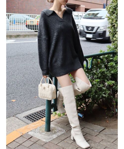 EVRIS（エヴリス）の「オープンカラールーズニットトップス（ニット/セーター・レディース・グレー/ブルー/アイボリー・FREE）」の11枚目の写真