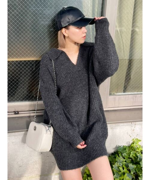 EVRIS（エヴリス）の「オープンカラールーズニットトップス（ニット/セーター・レディース・グレー/ブルー/アイボリー・FREE）」の14枚目の写真