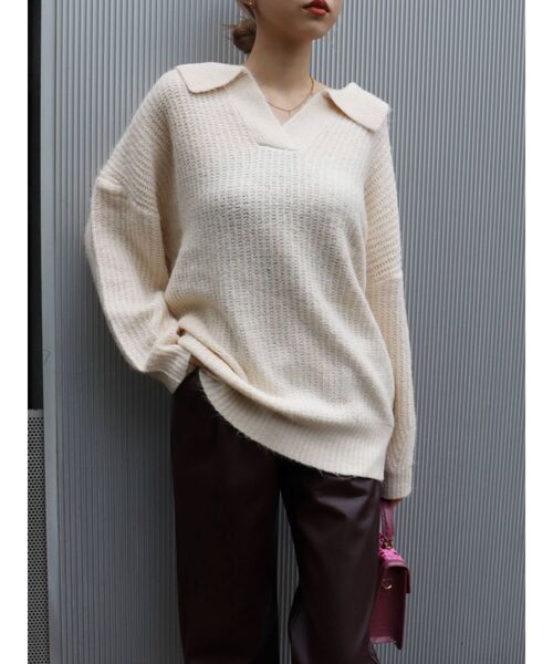 EVRIS（エヴリス）の「オープンカラールーズニットトップス（ニット/セーター・レディース・グレー/ブルー/アイボリー・FREE）」の19枚目の写真