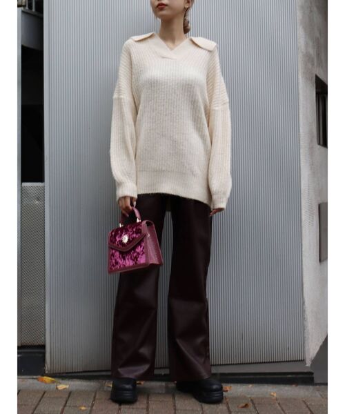 EVRIS（エヴリス）の「オープンカラールーズニットトップス（ニット/セーター・レディース・グレー/ブルー/アイボリー・FREE）」の20枚目の写真