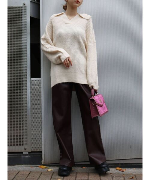 EVRIS（エヴリス）の「オープンカラールーズニットトップス（ニット/セーター・レディース・グレー/ブルー/アイボリー・FREE）」の22枚目の写真