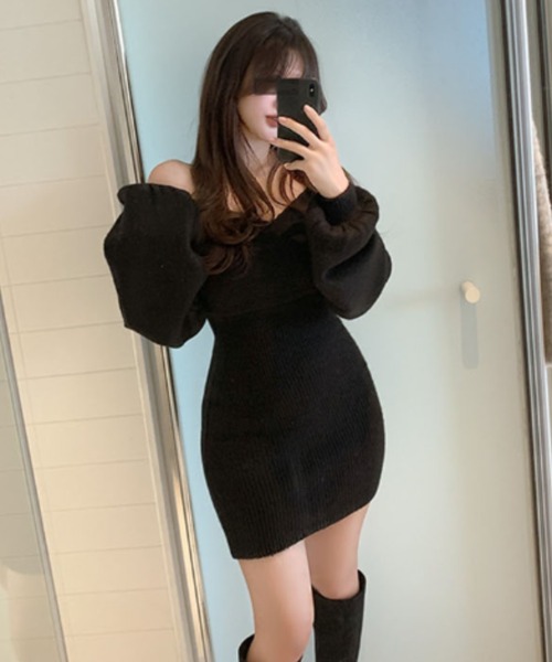 Vipoa（ヴィポア）の「Vネックタイトニットミニワンピ（ワンピース・レディース・ブラック/グレー/ホワイト/ベージュ・FREE）」の19枚目の写真