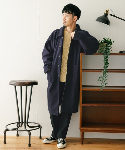 ITEMS URBANRESEARCH（アイテムズ アーバンリサーチ）の「ウールライクメルトン バルマカーンコート（ステンカラーコート・メンズ・チャコールグレー/ブラック/ネイビー・MEDIUM/LARGE）」の11枚目の写真