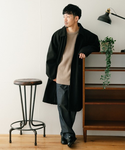 ITEMS URBANRESEARCH（アイテムズ アーバンリサーチ）の「ウールライクメルトン バルマカーンコート（ステンカラーコート・メンズ・チャコールグレー/ブラック/ネイビー・MEDIUM/LARGE）」の5枚目の写真