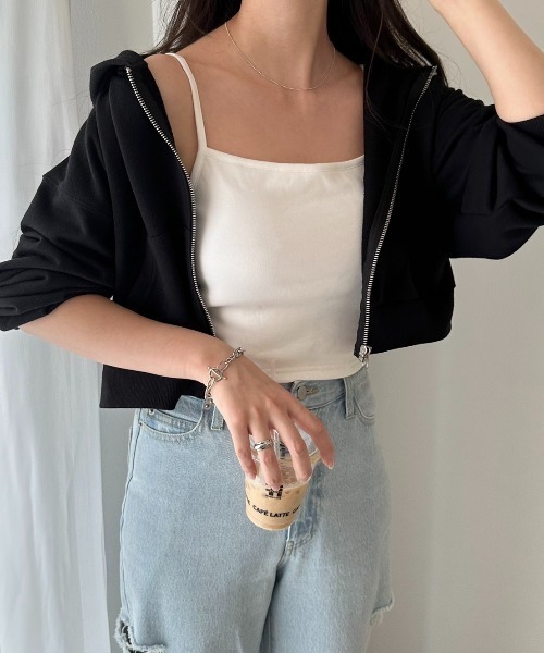 WEGO（ウィゴー）の「WEGO/ショートZIPパーカー（パーカー・レディース・杢グレー/ブラック/ホワイト/ブラック系その他・FREE）」の2枚目の写真