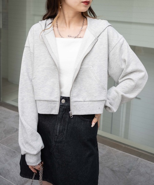 WEGO（ウィゴー）の「WEGO/ショートZIPパーカー（パーカー・レディース・杢グレー/ブラック/ホワイト/ブラック系その他・FREE）」の9枚目の写真