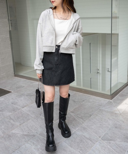 WEGO（ウィゴー）の「WEGO/ショートZIPパーカー（パーカー・レディース・杢グレー/ブラック/ホワイト/ブラック系その他・FREE）」の11枚目の写真