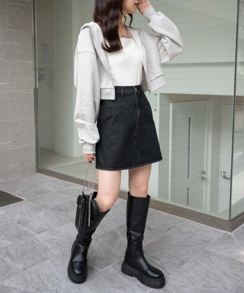 WEGO（ウィゴー）の「WEGO/ショートZIPパーカー（パーカー・レディース・杢グレー/ブラック/ホワイト/ブラック系その他・FREE）」の12枚目の写真