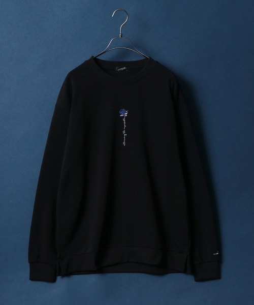ANPAS（アンパス）の「Fleece Lining Rose Embroidery Oversized Sweatshirt/裏起毛 ワンポイント フラワー 薔薇刺繍 オーバーサイズ スウェット トップス トレーナー メンズ（スウェット・メンズ・ホワイト系その他/ブラック系その他/ホワイト系その他2/ホワイト系その他3/ブラック系その他2/ブラック系その他3・M/L）」の5枚目の写真